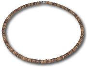 Native Treasure Brown Tiger Coco Shell Wood Bead Surfer Necklace - 5mm (3/16