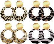 4 Pairs Acrylic Drop Earrings Statement Resin Rounded Dangle Earrings Geometric Leopard Hoop Stud Earring for Women Girls