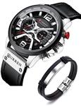 Set CURREN Men's Watches - Quartz Leather Chronograph Watch for Men and Fashion Bracelet - Cool Design Wristwatch