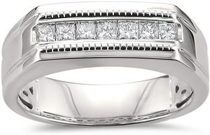 La4ve Diamonds 14k White Gold Princess Cut Men's Milgrain Vintage Wedding Band Ring 2 cttw I J SI2 I1 