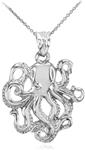 Polished 925 Sterling Silver Octopus Sea Life Pendant Necklace