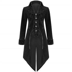 Men's Steampunk Vintage Tailcoat Jacket Gothic Victorian Button Coat Outwear Uniform Halloween Party Costume M-3XL