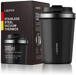 Leidfor Coffee Travel Mug Vacuum Insulated Tumbler Stainless Steel Coffee Thermos Cup with Screw Flip Lid Spill Proof BPA-free 12 oz Small BLACK Matte Finish Gift Idea