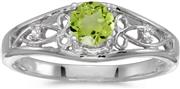 10k White Gold Round Peridot And Diamond Ring