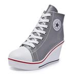 Nesyd Women's Sneaker High-Heeled Canvas Shoes High-Top Wedge Sneakers Platform Lace up Side Zipper Pump Fashion Sneakers