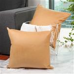CZHO Pack of 2, Soft Decorative Faux Leather Pillow Covers, Square Modern Outdoor Cushion Case, Durable Rustic Throw Pillow Cover Shell for Couch Sofa Bed 18x18 Inch (Tan Yellow)