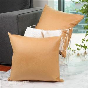 CZHO Pack of 2, Soft Decorative Faux Leather Pillow Covers, Square Modern Outdoor Cushion Case, Durable Rustic Throw Pillow Cover Shell for Couch Sofa Bed 18x18 Inch (Tan Yellow)