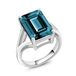 Gem Stone King 925 Sterling Silver London Blue Topaz Women's Solitaire Ring (7.10 Ct Emerald Cut, Gemstone Birthstone (Available 5,6,7,8,9)