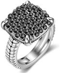 Mytys Silver Black Marcasite Ring Vintage Wide Band Statement Rings for Women Men