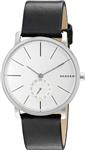 Skagen Denmark Men's Hagen Watch in Silvertone with Black Leather Strap