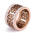 JAJAFOOK Women's Retro Hollow Rose Gold Stainless Steel Ring Rhinestone Ring for Gift (Size 6-10)