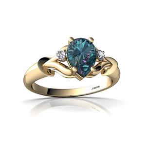 14kt Gold Lab Alexandrite and Diamond 7x5mm Pear Gothic Pear Ring 