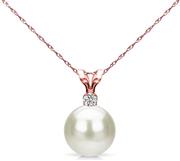 White Saltwater Cultured Japanese Akoya Pearl Diamond Pendant Necklace 14K Gold 8-8.5mm (G-H, SI1-SI2) - Choice of Gold Color