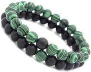 Usstore 2PCS Adults Unisex Natural Stone Bracelet Trip Stripe Printed 8mm Lava Rock Beads Frosted Agate String Gift