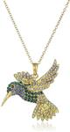 18k Yellow Gold Plated Sterling Silver Green and Blue Hummingbird Pendant Necklace Made with Swarovski Crystal (18