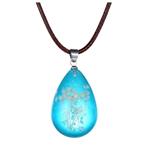 Winter's Secret Creative Teardrop-shaped Pendant Blue Crystal Dried Babysbreath Flower Pendant Necklace