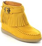 BAMBOO TOBERY-03 Women's Moccasin Fringe Hidden Wedge Back Zipper Ankle Booties