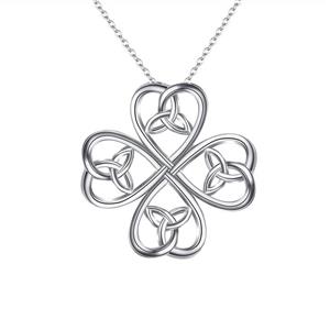 EVER FAITH 925 Sterling Silver Classic Love Celtic Four Leaf Clover Pendant Necklace for Women Bride 