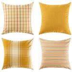 MIULEE Pack of 4 Decorative Throw Pillow Covers Cotton Stripe Checker Plaids Pattern Classic Retro Pillow Case Vintage Ginger Square Cushion Cover Farmhouse Decor for Sofa Bedroom Car 18 x 18 Inch