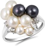 AeraVida Cluster Black-White Cultured Freshwater Pearl Grape Cubic Zirconia .925 Sterling Silver Ring