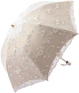 Honeystore Embroidery Lace Flower Princess Sun Rain Umbrella Decorative Parasol 05Beige 