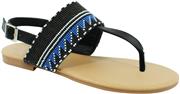 Roxy Native American Designed Beaded Flat Heeled T-Strap Sandals for Women Teen Girls (Assorted Colors)