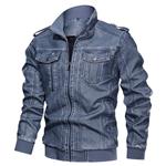 Jacket&Coat for Men's Plus Size Denim Jacket Loose Solid Color Washed Leather Jacket with Stand Collar Top L-6XL