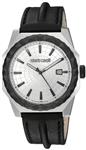 Roberto Cavalli by Franck Muller Men's 'PYRAMID BEZEL' Quartz Stainless Steel and Leather Casual Watch, Color:Black (Model: RV1G018L0046)