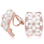 Kemstone Rose Gold White Enamel Flower Clip On Earrings for Women