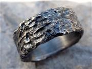 Rustic Mens Ring Black Silver, Mens Wedding Band Silver Wood Ring, Cool Mens Ring Silver, Hand Carved Silver Ring, Tree Bark Ring, Mens Engagement Ring