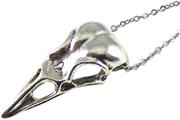 JJG Vintage Antiqued Silver Crow Raven Skull Necklace with Stainless Steel Chain 18'