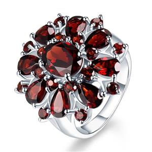 Inlaid Pomegranate Ruby Ring,Fimkaul Fashion Full Diamond Cluster Engagement Promise Ring Mother Day Gift 
