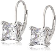 Platinum or Gold Plated Sterling Silver Princess Cut Leverback Earrings made with Swarovski Zirconia
