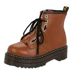 Women's Round Toe Platform Shoes, NDGDA Front Lace-Up Boots Non-Slip Zipper Boots (Yellow, US:7)