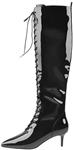 Onlymaker Women's Lace Up Fashion Pointed Toe Knee High Mid Heel Zipper Boots