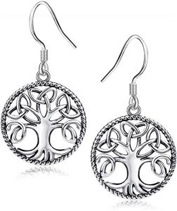 APOTIE 925 Silver Celtic Knot Tree of Life Jewelry Pendant Necklace Drop Hook Earrings for Women Girls 