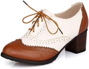 DoraTasia Women's Vintage Lace Up Brogue Heels Wingtip High Heel Oxfords Casual Ankle Booties British Style Single Shoes Chunky Heel