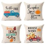 LEIOH Fall Decor Cotton Linen Harvest Season Truck Pumpkin Autumn Decorations Cushion Covers 18 x 18 Inch Hello Fall Sofa Home Decor Throw Pillow Covers Set of 4