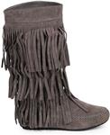 Refresh JOLIN-02 Women's Fringe Moccasin Flat Heel Zipper Under Knee High Boots