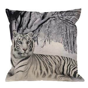 HGOD DESIGNS Throw Pillow Case White Siberian Tiger on the Snow Forest Cotton Linen Square Cushion Cover Standard Pillowcase Home Decorative Sofa Armchair Bedroom Livingroom 18 x inch 