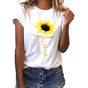 Aniywn Women Summer Basic T-Shirt Plus Size Floral Print Short Sleeved Tunic Pullover Sweatshirt Blouse Tops 