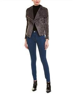 Blank NYC Womens Grey Faux Suede Jacket with Zipper Detail in Legendary