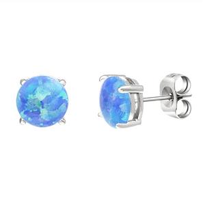 MIA SARINE Sterling Silver Laboratory Created Opal 7mm Round Stud Earrings for Women (Various Colors)