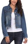 MISS MOLY Women's Cropped Denim Jackets, Frayed Distressed Long Sleeve Button Up Washed Jean Jacket Coat