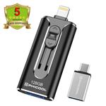 Photo Stick USB Flash Drive Memory Stick for iPhone Backup Drive OTG Smart Android Type C USB Phone Thumb Drive Memory Stick iPad Storage USB 3.0 Flash Drive iPhone Jump Drive PHICOOL 128GB Black