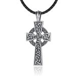 EVBEA Celtic Cross Necklace for Men Viking Irish Knot Serenity Prayer Pendant Crucifix Mens Jewelry with Black Genuine Leather Cord Chain Curb Link