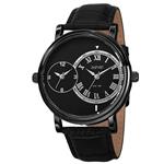 August Steiner Men's Dual Time Zone Watch - Unique Design 2 Round Dials 1 with Roman Numerals On Croco-Textured Genuine Leather - AS8146