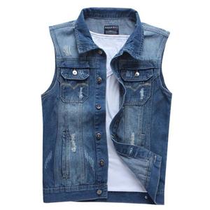 WSHINE Men's Sleeveless Denim Vest Jacket Waistcoat Rstro Ripped 