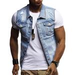 SPE969 Denim Jacket Men's Autumn Winter Destroyed Vintage Waistcoat Blouse Vest Tops