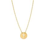 Ritastephens 14k Yellow Gold Mini Contemporary Cut-out Cross Necklace Chain Adjustable 16-18 Inches